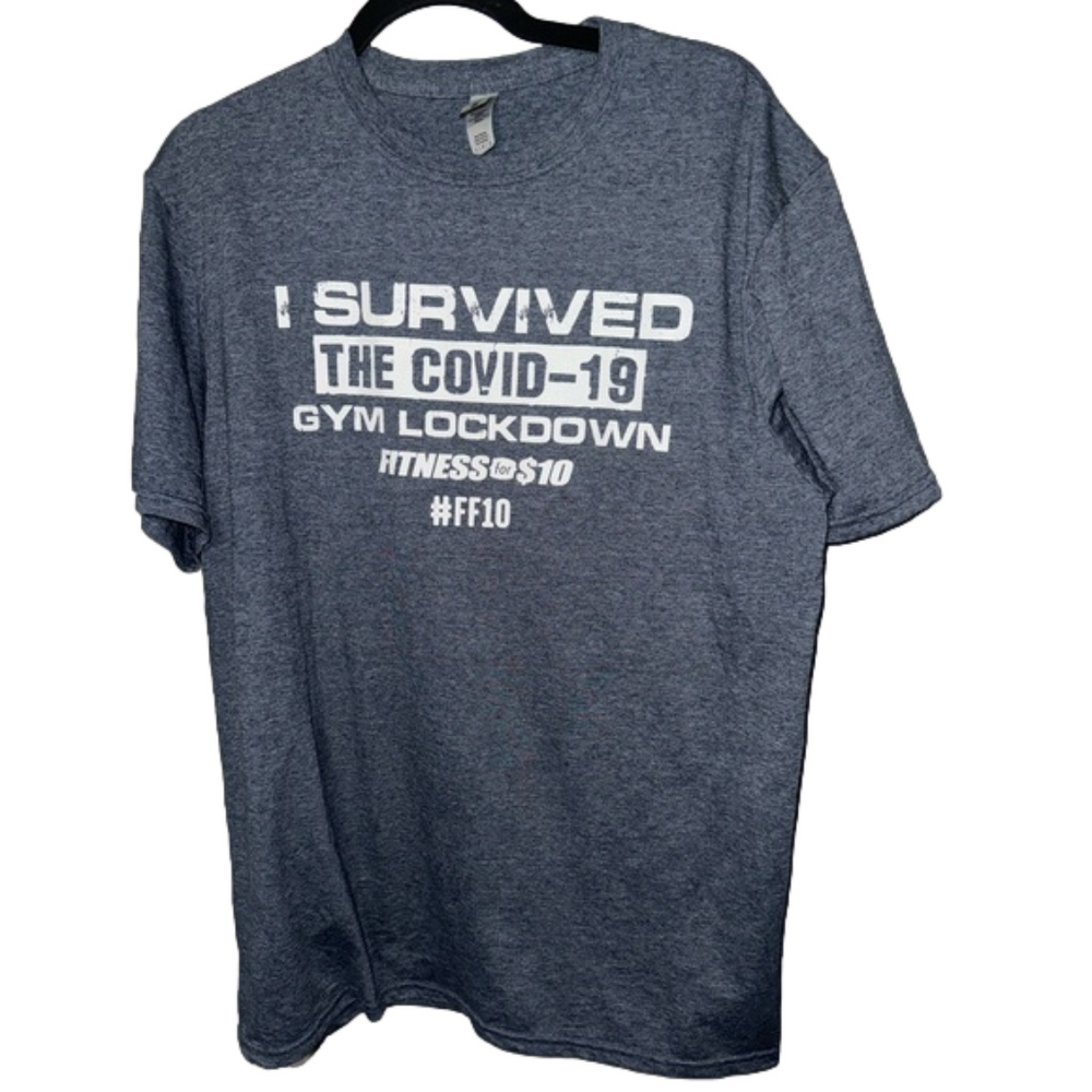Gildan I survived the COVID-19 Gym Lockdown fitnessfor$10, size large Tee, Blue